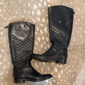 Tory Burch Black Quilted Knee-High Boots